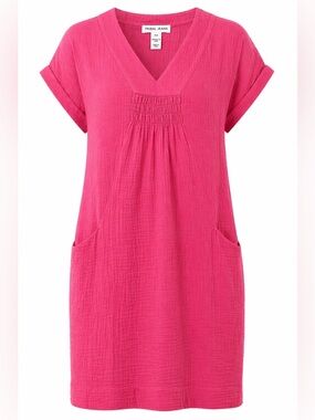 Tribal Jeans Cotton Gauze Dress Small Pink Pocket Casual Summer NWT
